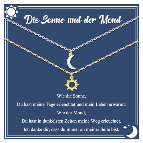 CheersLife Freundschaftskette, Sonne Mond Halskette Beste Freundin Geschenke,Schwestern Geschenk Kette für Freundin,Weihnachten Geburtstag Geschenke für Freundin Schwestern Paare Mädchen Damen