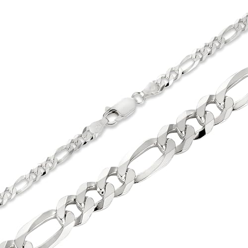 BlinqBlinq Figaro Silberkette in 3mm 6mm 925 Sterling Silber Längen 40cm 50cm 60cm Silberschmuck Unisex Halskette Herren Halskette oder Damen Halskette (60, 6mm (flach))