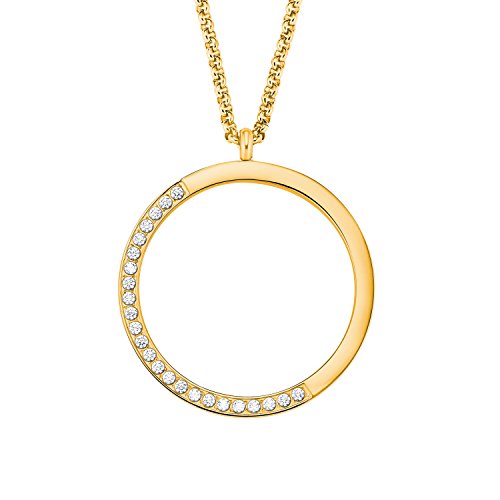 s.Oliver Damen Kette 72+5cm mit Anhänger Edelstahl IP Gold Zirkonia weiß