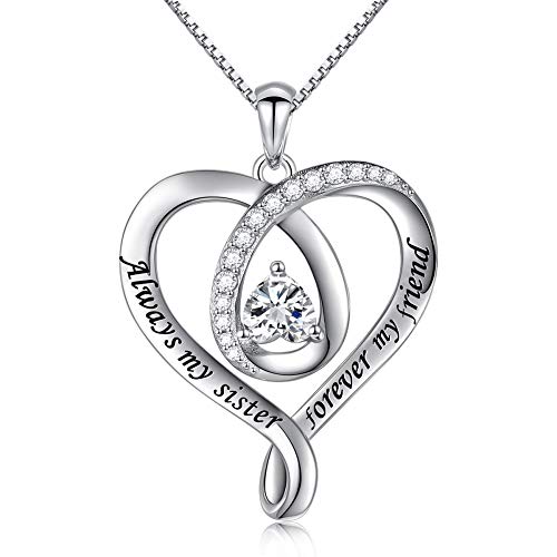 925 Sterling Silber Herz Halskette für Frauen Damen Gravur  Always My Sister Forever My Friend , Schwester Freunde Kette Anhänger Mit Funkelndem Zirkonia Schmuck (Heart Sister)