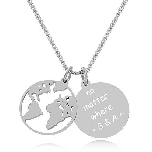 TIMANDO Damen Weltkarten Kette mit Gravur Namenskette Personalisierte Halskette Kettenanhänger Weltkugel Globus Anhänger Geschenk