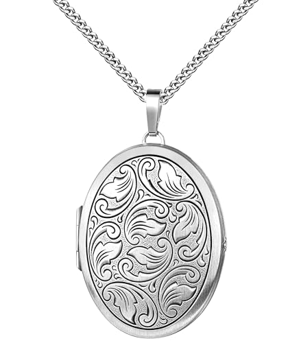 JEVELION Silberkette Medaillon Silber groß Amulett für 2 Bilder zum Öffnen für Damen mit Halskette und Schmuck-Etui Mit Halskette - Kettenlänge 50 cm.