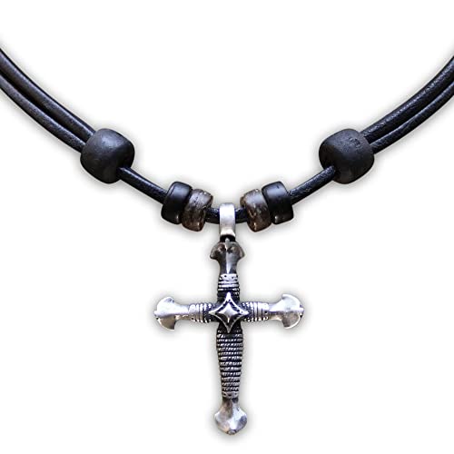 HANA LIMA Lederkette Halskette Kette Kreuz Kreuzanhänger Kruzifix Kreuzschmuck Jesus