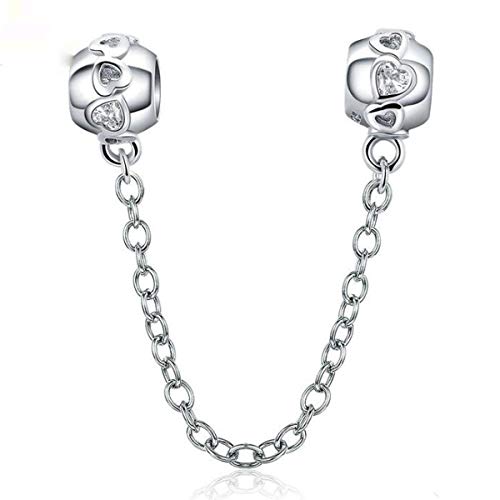 ZiNuo Charm Beads Liebe Herz Sicherheitskette 925 Sterling Silber Clip Lock Stopper Perlen Sicherheitskette für Pandora Charm Armband DIY Schmuck, Sterling-Silber Kristall,