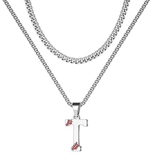 TINGN Halskette Herren Silber Kette mit Buchstaben, Edelstahl Geschichtete Klassische Intiale T Kette Kubanische Gliederkette Hip-Hop Kette Personalisiert Kette Herren Geburtstagsgeschenk für Männer