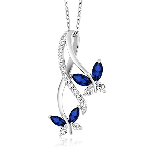 1,21 Karat Marquiseschliff geschaffen Saphir Blau 925 Sterling Silber Schmetterling Anhänger Infinity Halskette mit 45,7 cm Silber Kette