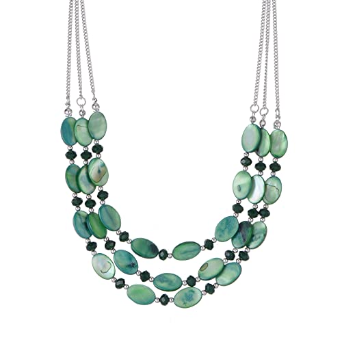 FULU AUTUMN Steine Perlenkette Damen Statement Kette mit Kristall Choker Boho Schmuck Die Besten Geschenke für Mütter(Green)