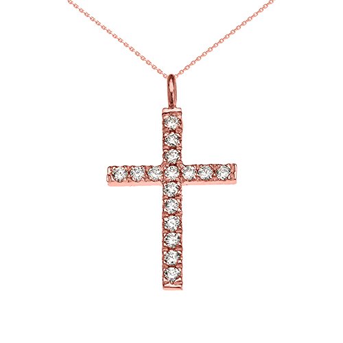 Damen Anhänger Halskette Elegant 14 Karat Rotgold Zirkonia Kreuz (Kommt mit einem 45cm Kette)