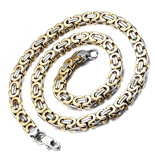 Flongo Männer Kette Königskette Herrenkette, 9mm Breit Edelstahl Halskette Ketten Silber Gold Goldkette Herrschsüchtig Rau Rock Herren-Accessoires 55cm